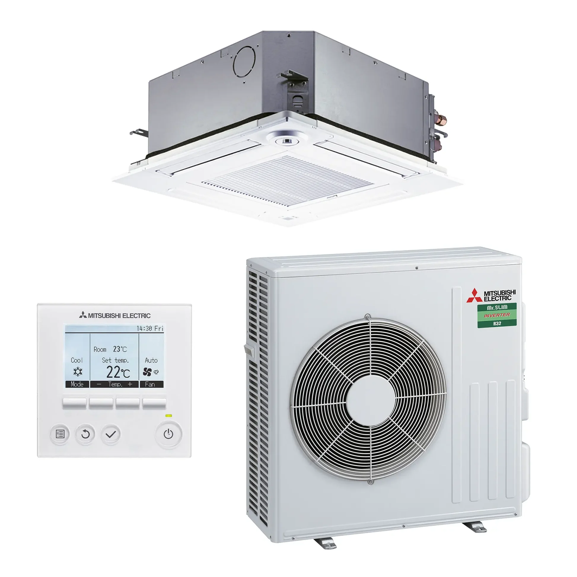 Compact Ceiling Cassette Design fits seamlessly into standard false ceiling grids without modifications