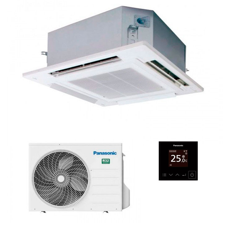 Panasonic PACi NX Elite S ceiling cassette air conditioning system ensures wide and even air distribution across the room.