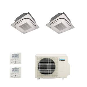 "Daikin Multi 2MXS50H inverter heat pump air conditioning unit with two FCQG35F standard cassette indoor units,