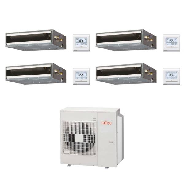 Fujitsu AOYG14KBTA2 multi-split system with dual ASYG07KGTB wall-mounted indoor units.