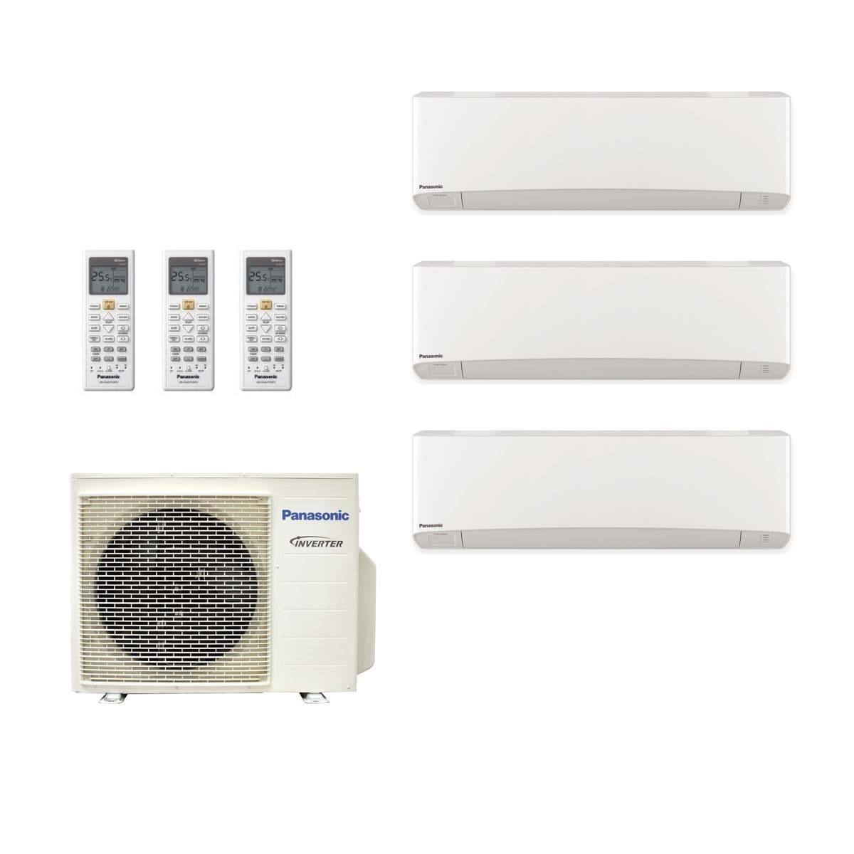 a Panasonic multi-split air conditioning system designed to cool multiple rooms efficiently using one outdoor unit and several indoor units.